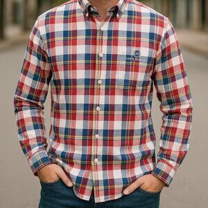 Simply Souther Men's Red Yellow Blue White Plaid Button Down Shirt SZ XXL